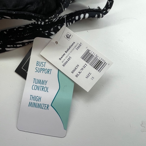 Swim Solutions Womens Abstract Bow Black Chic Tank Swim Dress 18 - Picture 8 of 8